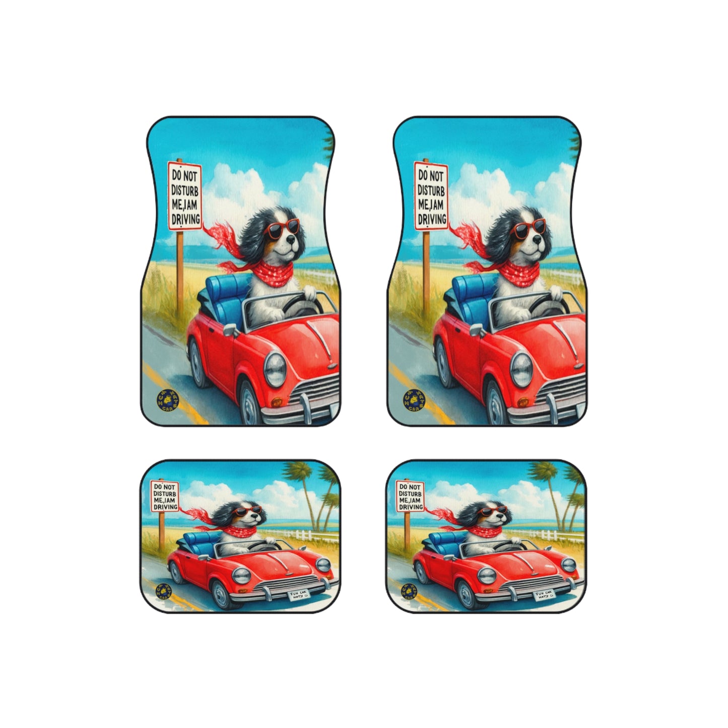 Car Mats (Set of 4) - Pet - Happy Dog Driving