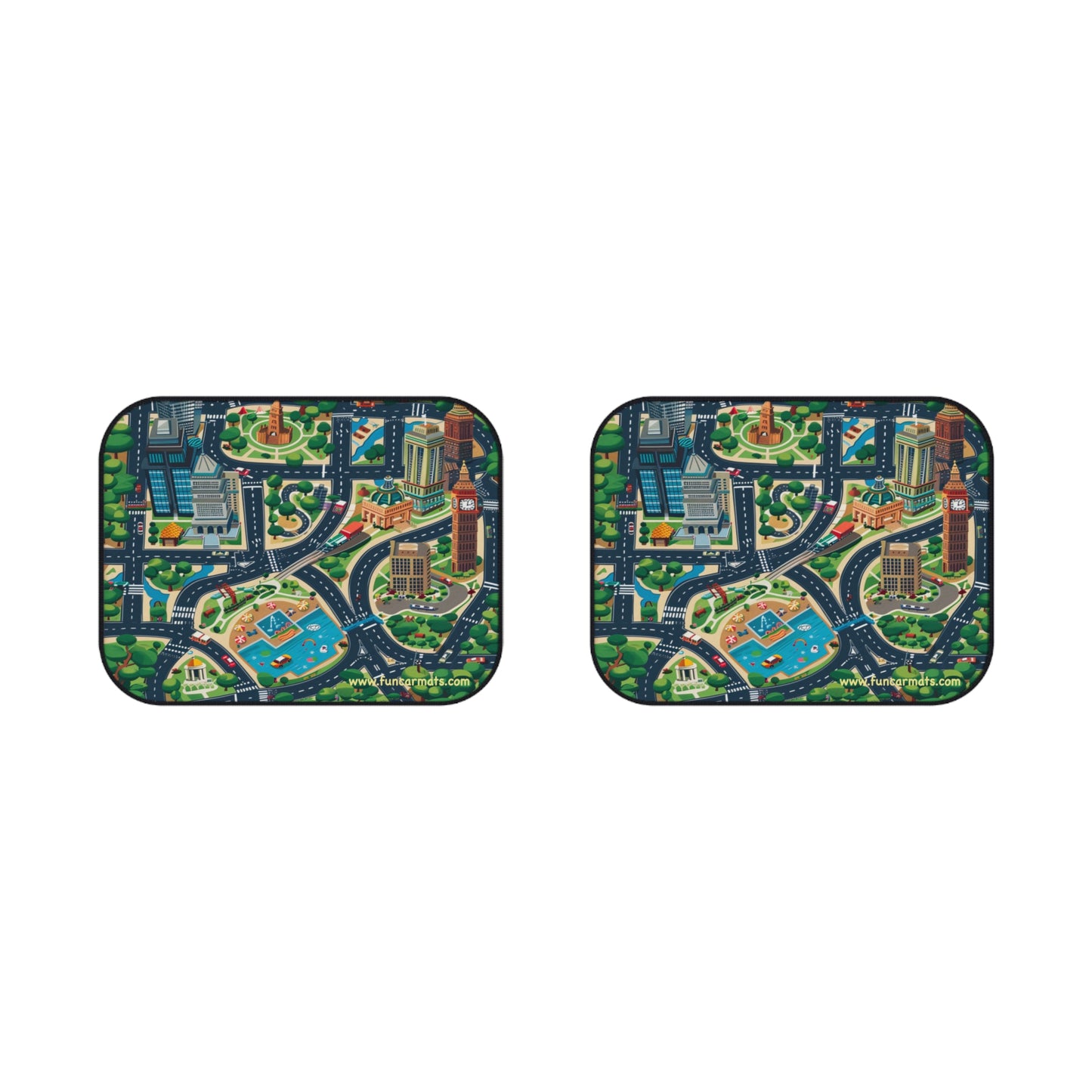 2 rear custom car mats - kids - roads and buildings