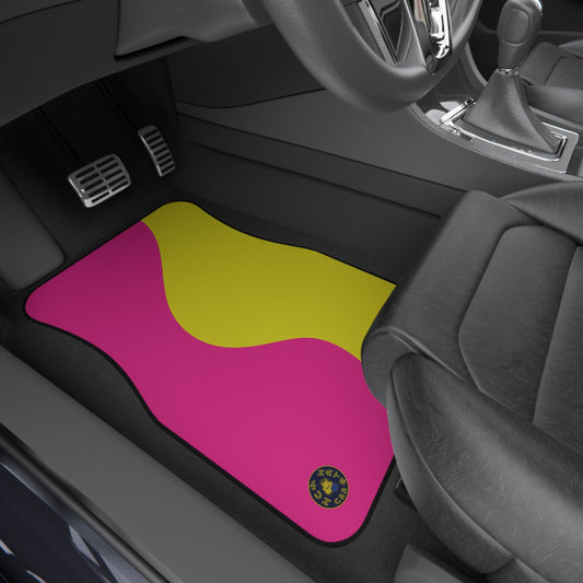 Custom Car Mats (2x Front) - Retro - Bubblegum Pink and Saffron Yellow