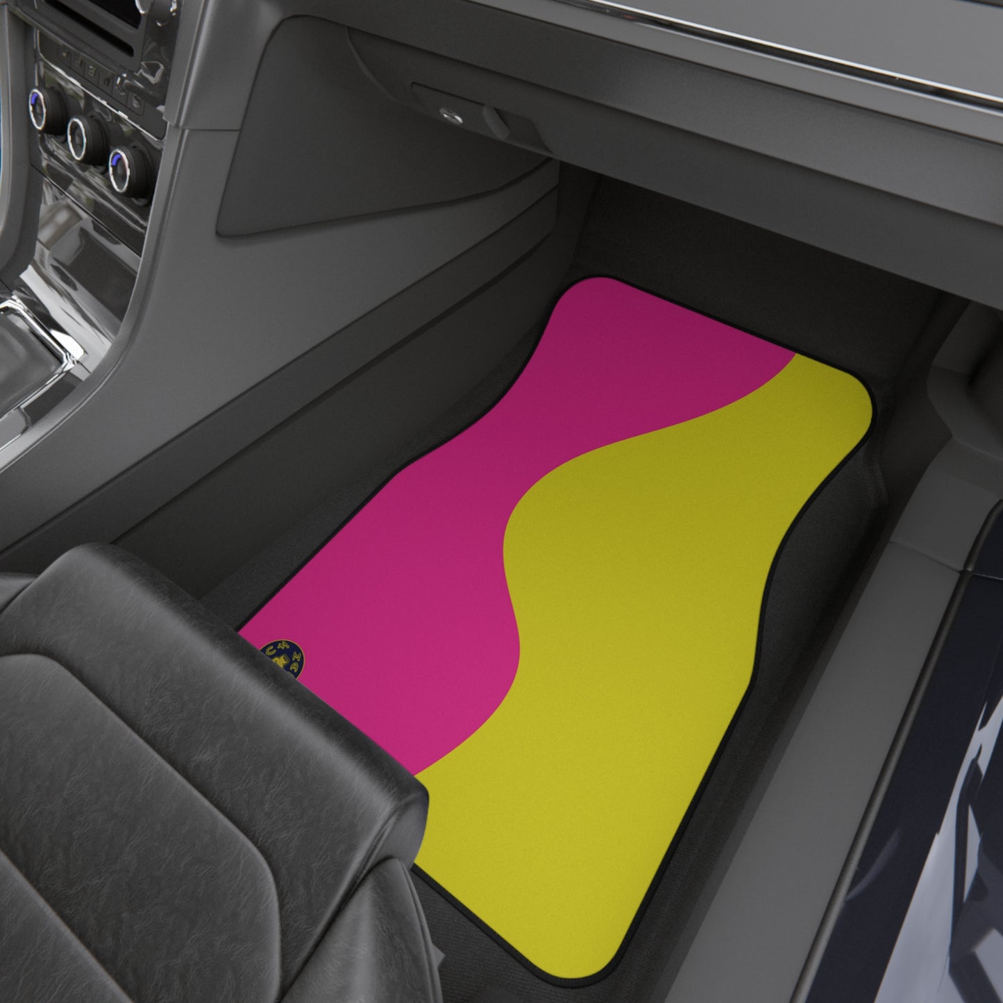 Custom Car Mats (2x Front) - Retro - Bubblegum Pink and Saffron Yellow