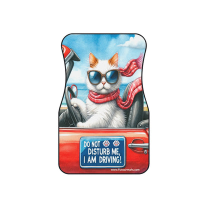 custom car mats - cartoon cat saying DO not disturb me I am driving!