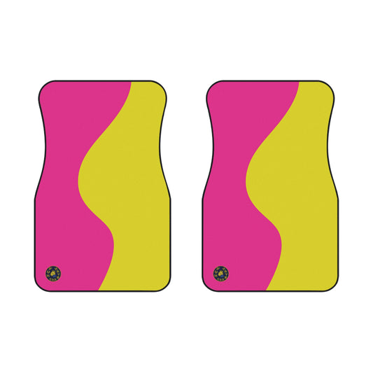 Custom Car Mats (2x Front) - Retro - Bubblegum Pink and Saffron Yellow