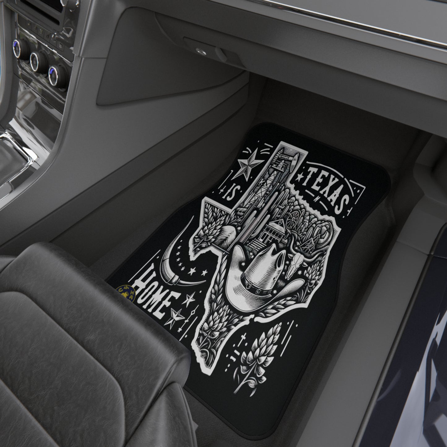 Custom Car Mats (2x Front) - USA - Texas black and white