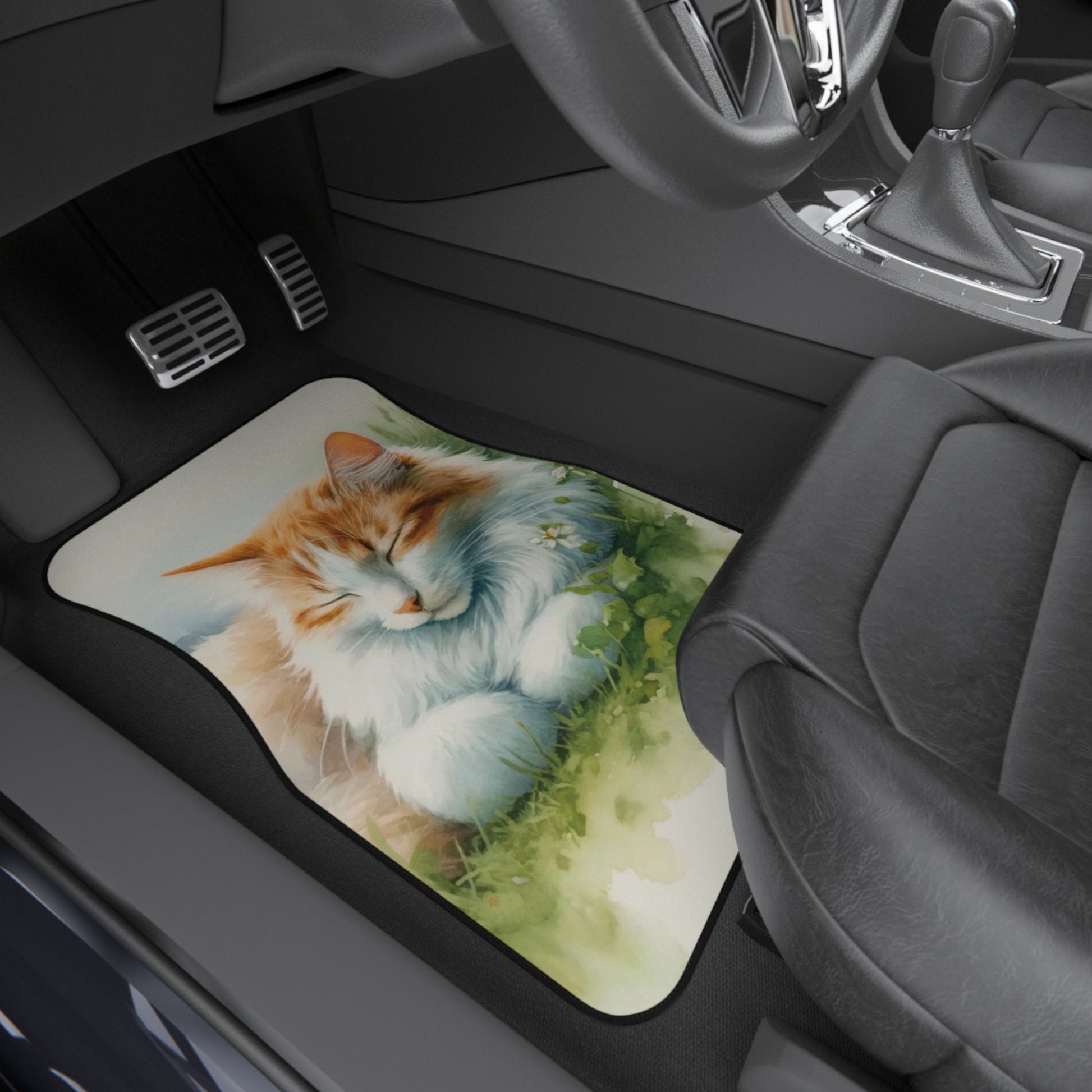 custom car mats - cat resting on the drag