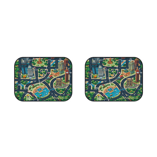 2 rear custom car mats - kids - roads and buildings 