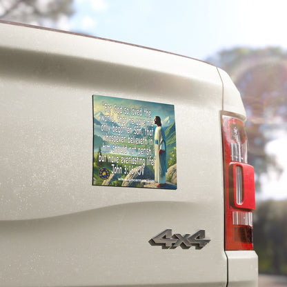 Car with a religious bumper sticker on the back