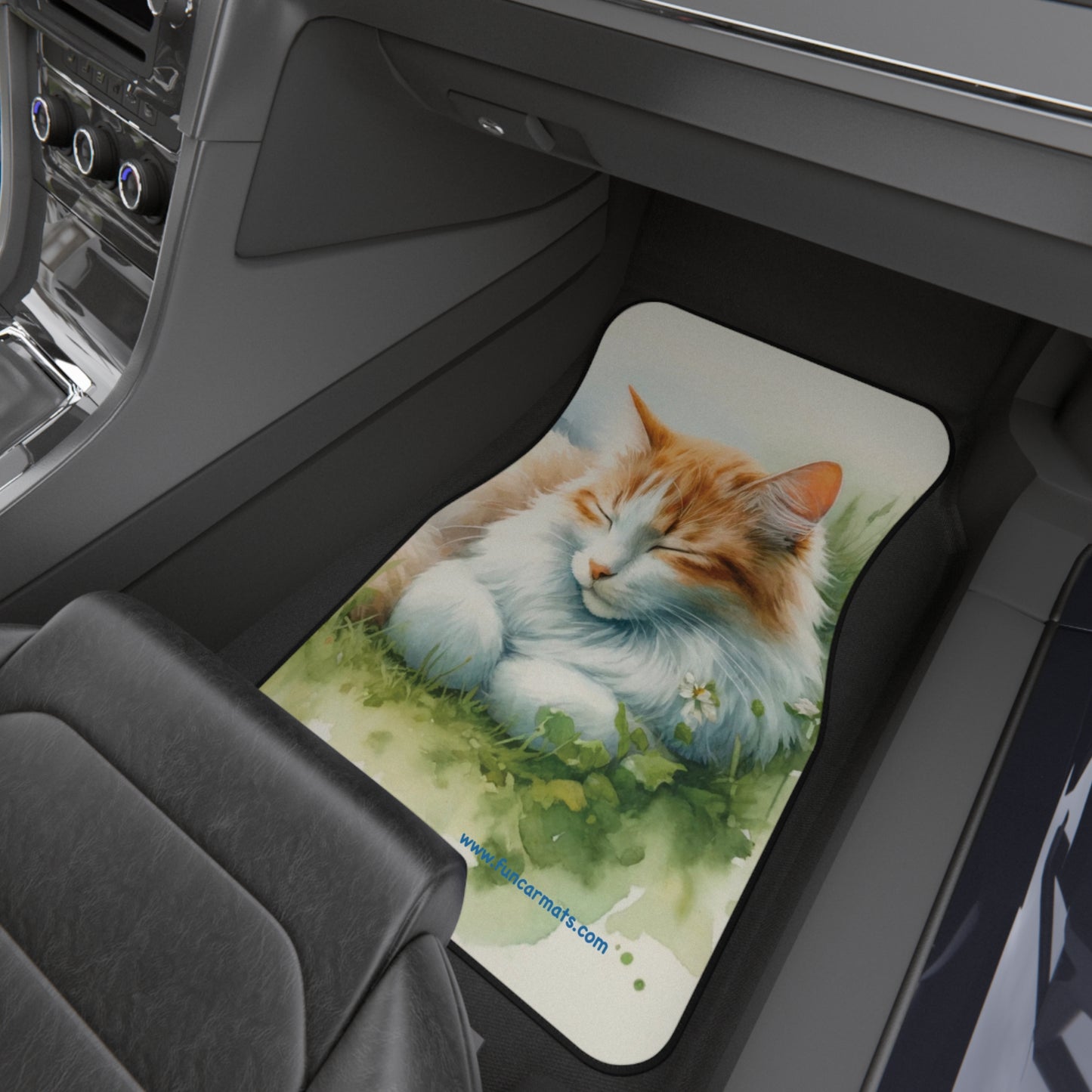 custom car mats - cat resting on the drag