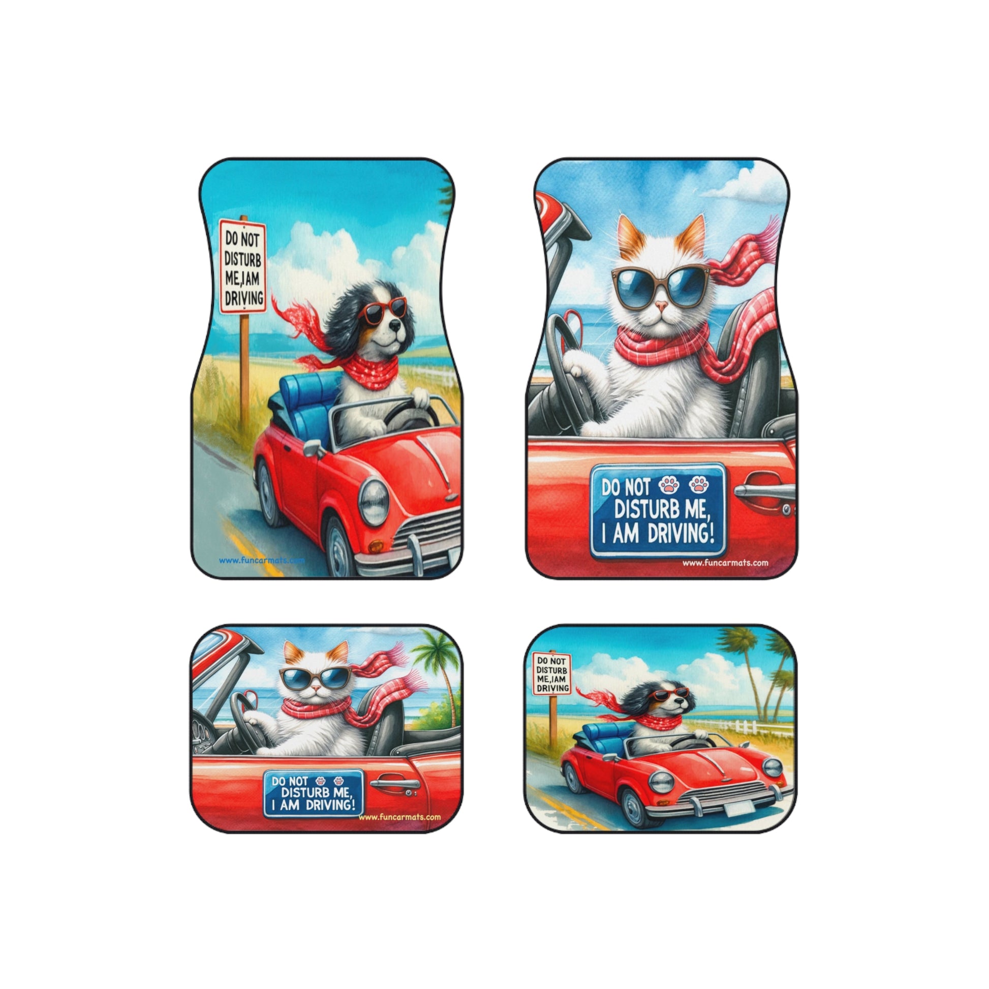 custom car mats - cartoon cat and dog saying DO not disturb me I am driving!