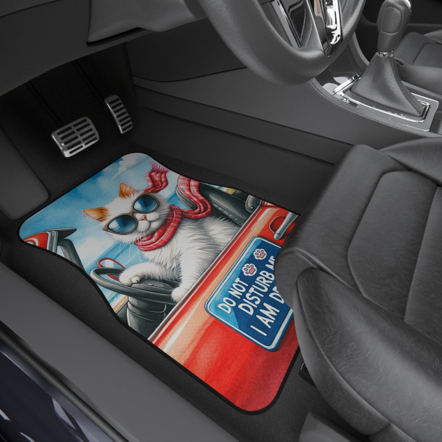 custom car mats - cartoon cat driving