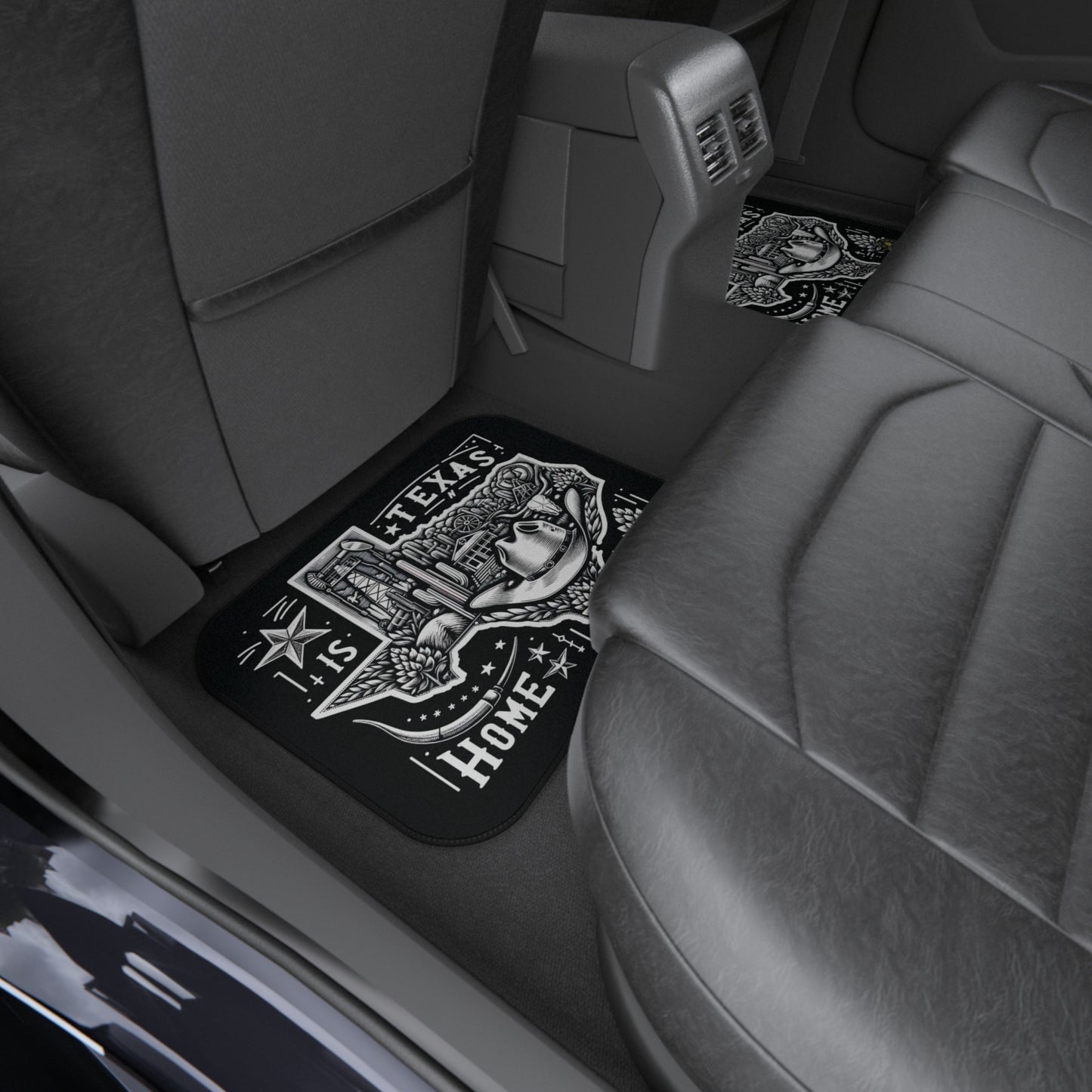 custom car floor mats - USA - Texas black and white flag