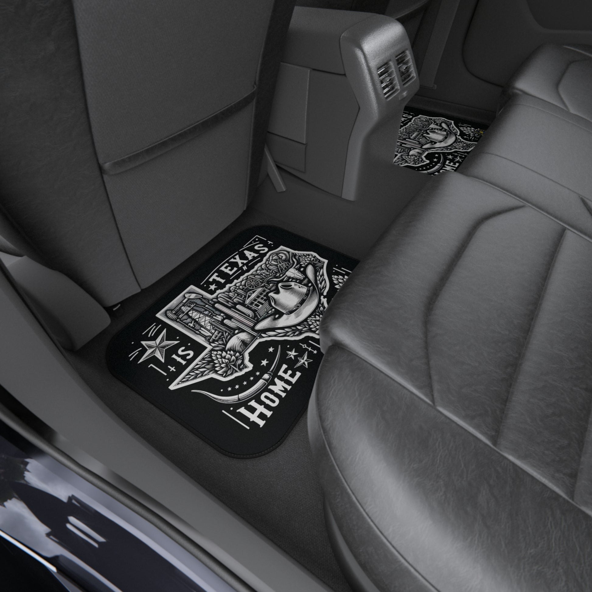 custom car floor mats - USA - Texas black and white flag