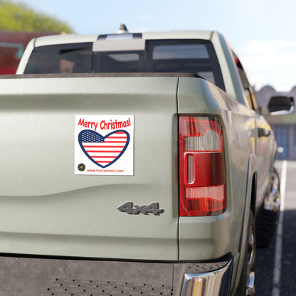 Festive American Flag Car Magnet - Merry Christmas Design